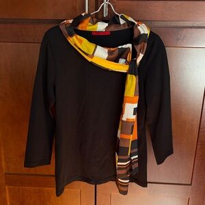 Carolina Herrera Black Blouse with Multicolor Scarf